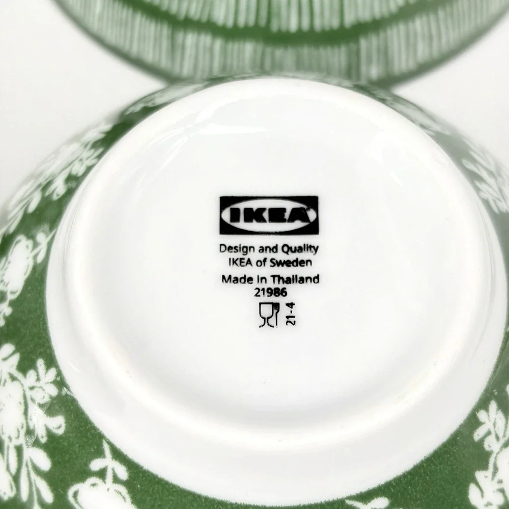 IKEA Entusiasm Mixed Pattern Green Bowls Set of 4 Floral Dot Stripe Soup Cereal
